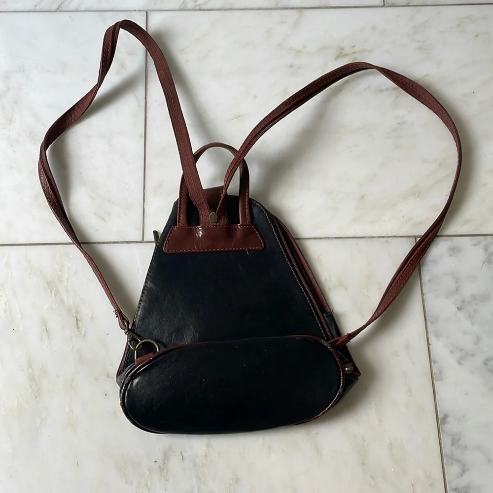 Silvia convertible black leather mini backpack or sling bag w/two outer pockets - Picture 3 of 8
